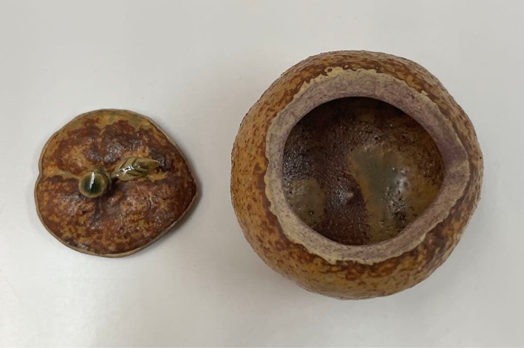 益子焼き 香合　みかん茶入 茶道具