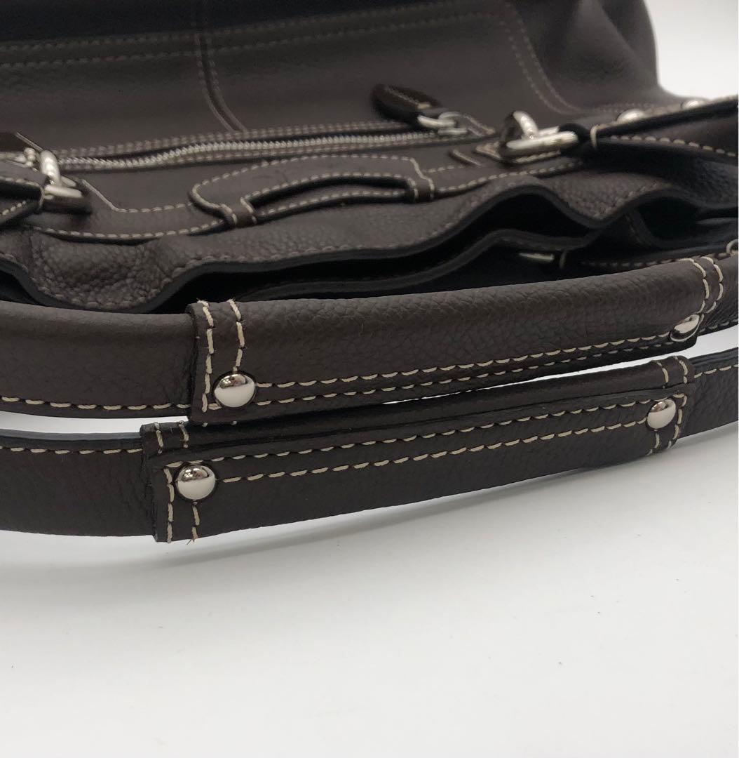 R【新品未使用】COACH ダークブラウン レザー ハンドバッグ