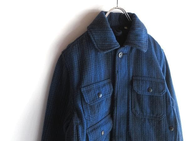 セール　OMNIGOD チェック ウールツイード ハンティングジャケット 2 青