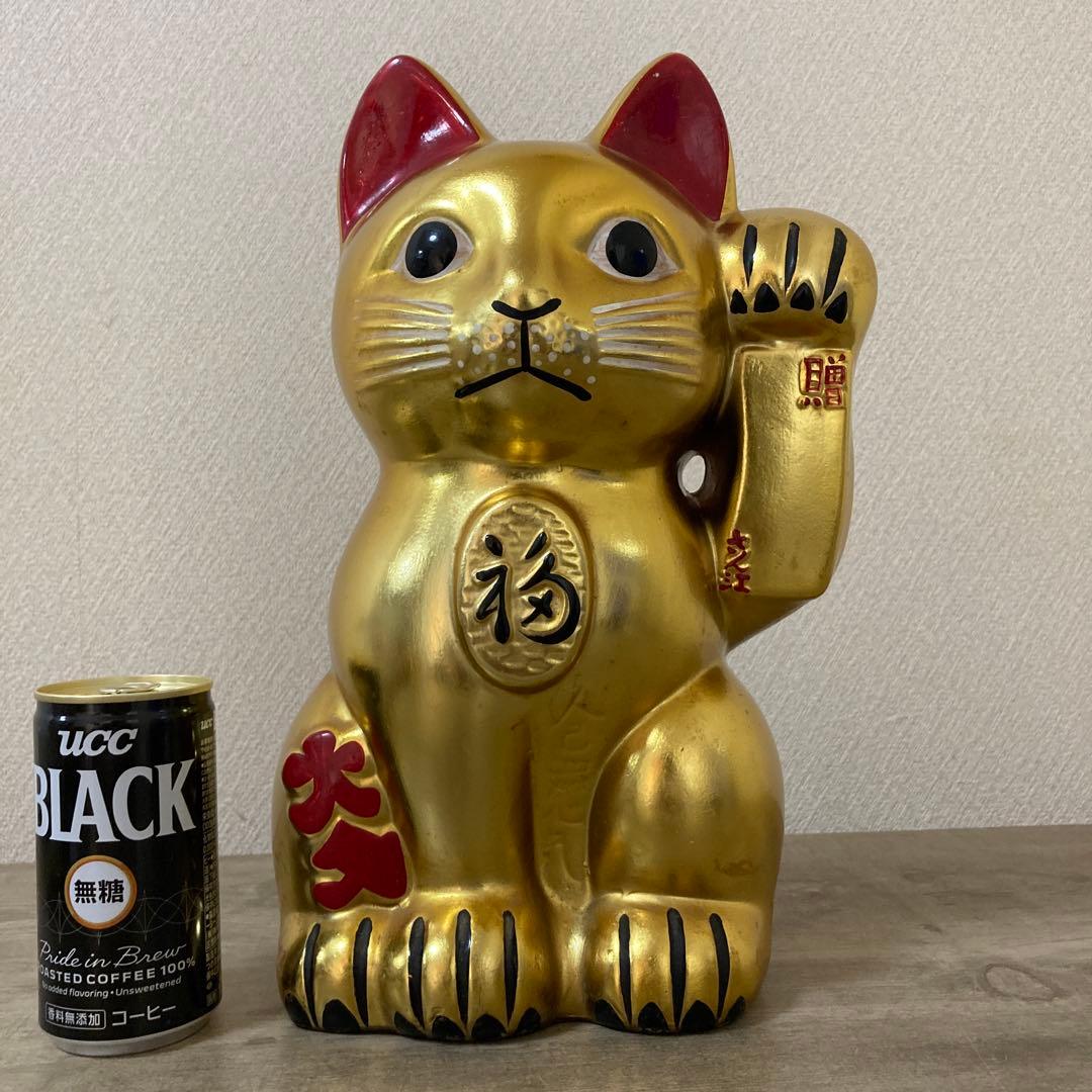 古い招き猫　招福置物　貯金箱　千万両〈検 常滑焼　海外向けデザイン　ビンテージ