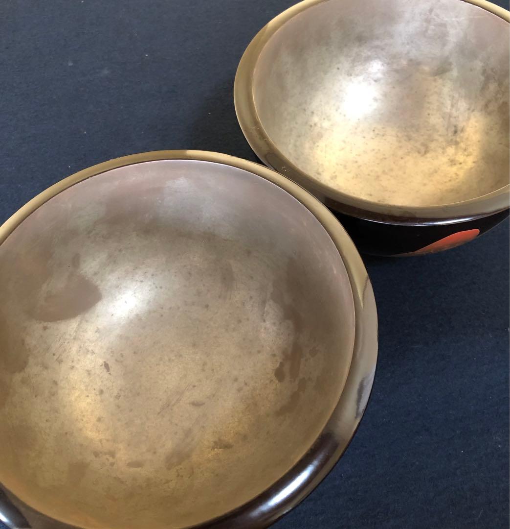 《R》懐石 酒器 蒔絵付 盃洗2客 深鉢 木製漆器 時代　250731F3