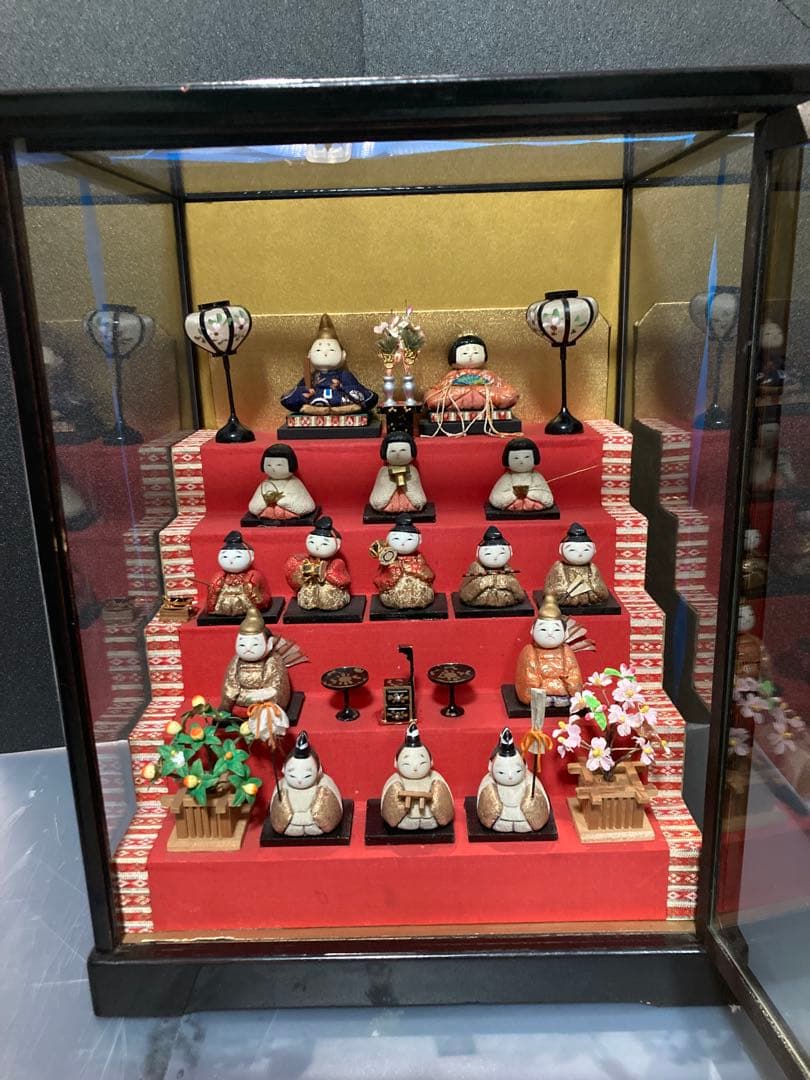 雛人形　木目込み豆雛　ガラスケース入り