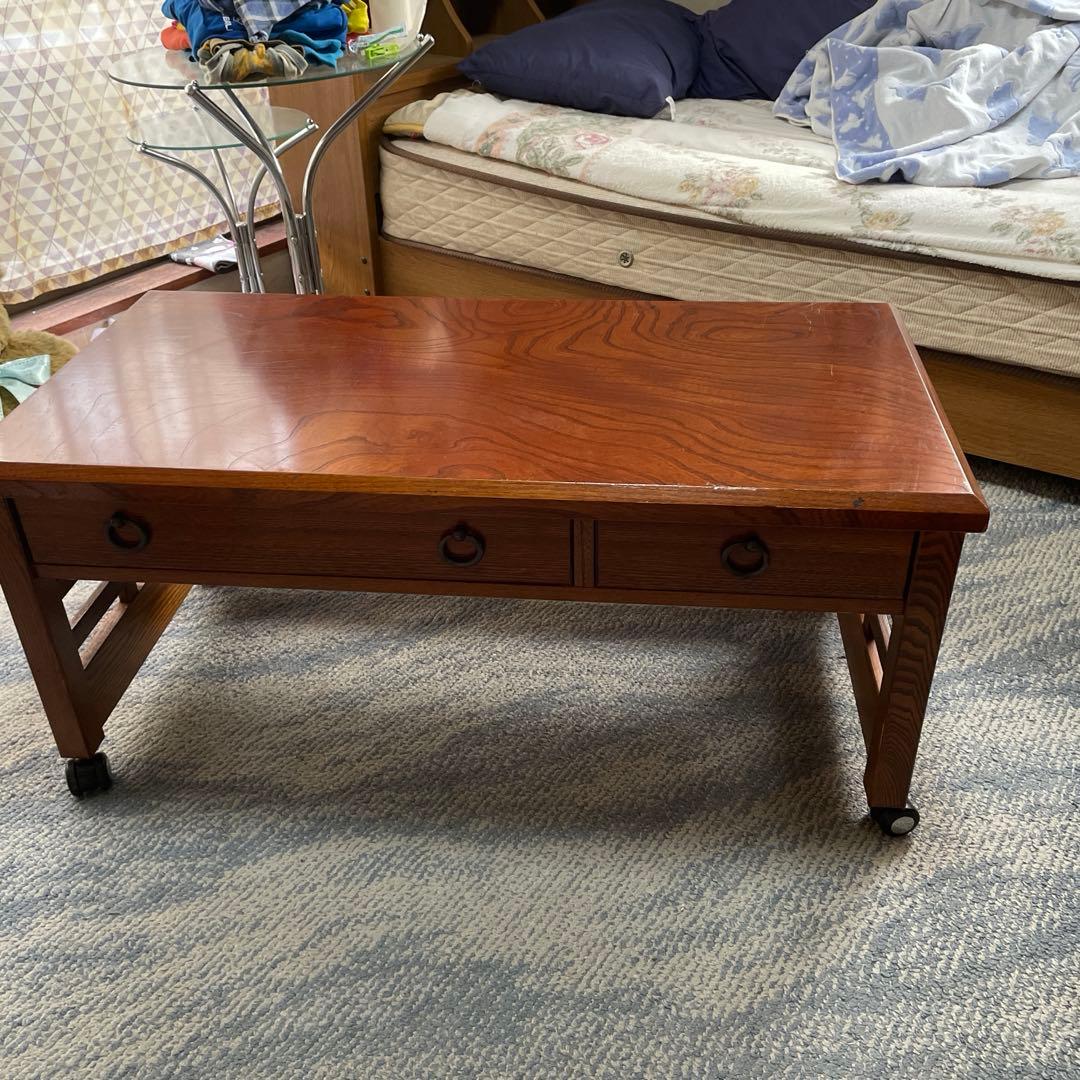 書院作り風レトロ木製座卓 引き出し付き 中型