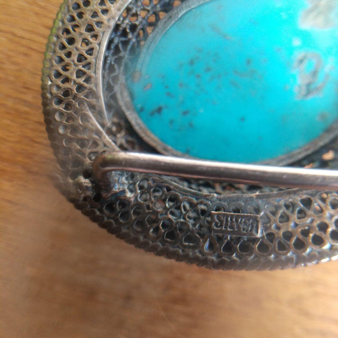 更に更に値下げ❗️ヴィンテージ SILVER×トルコ石七宝焼の帯留めブローチ