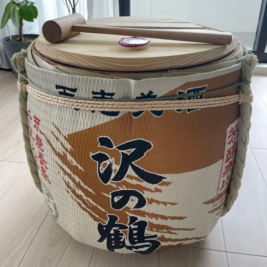 鏡開きセット　酒樽（空樽）＋木槌　沢の鶴　36l詰め上底18l