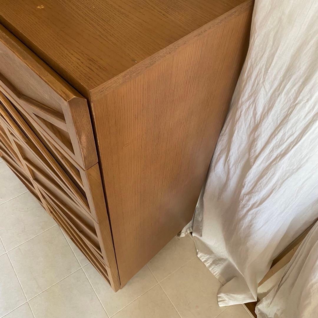 北欧　アンティーク　キャビネット　チェスト　格子　オーク　ガラス　脚付き　飾り棚