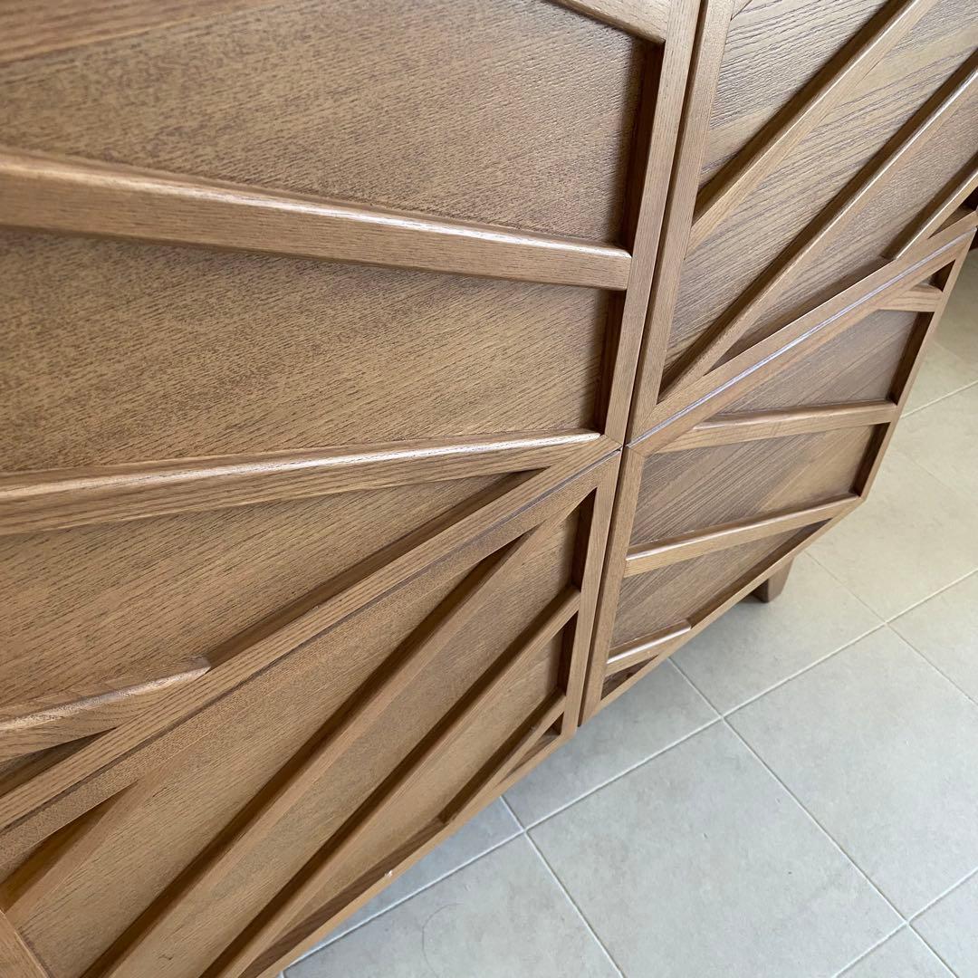 北欧　アンティーク　キャビネット　チェスト　格子　オーク　ガラス　脚付き　飾り棚