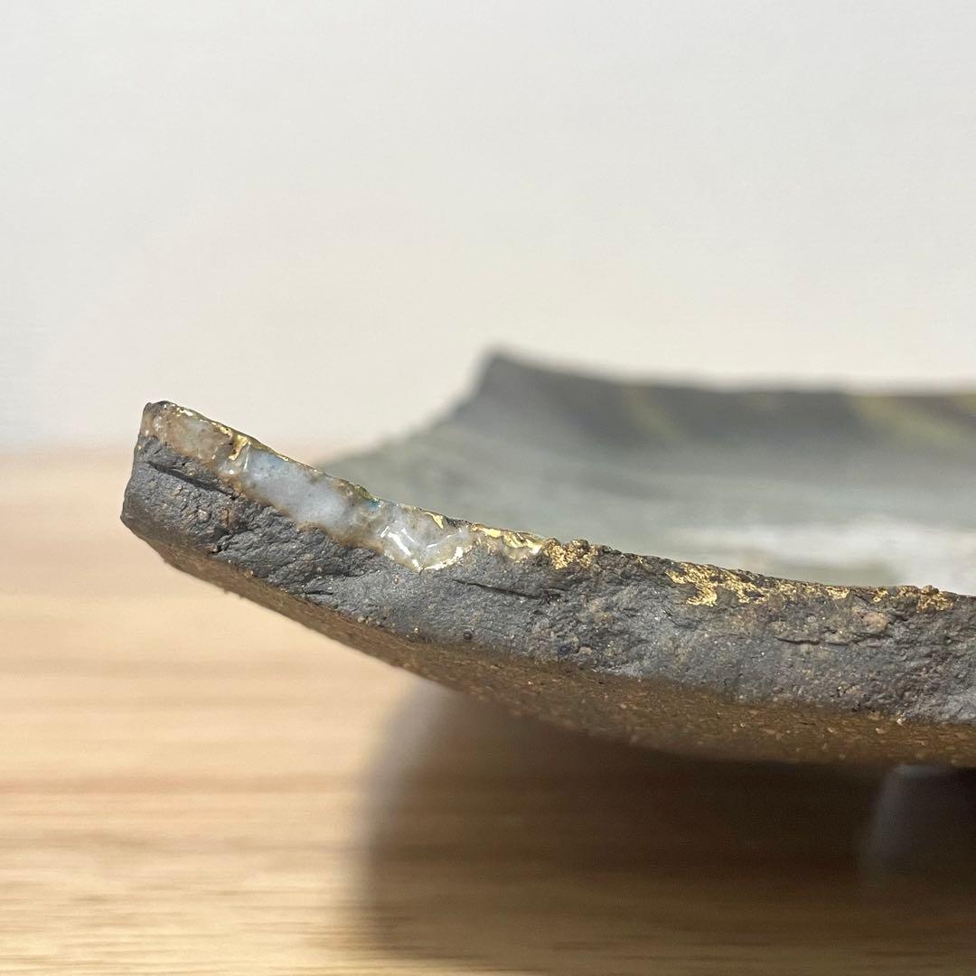 山本長左 九谷長左 飾皿 角皿 九谷焼 鹿に鳥図