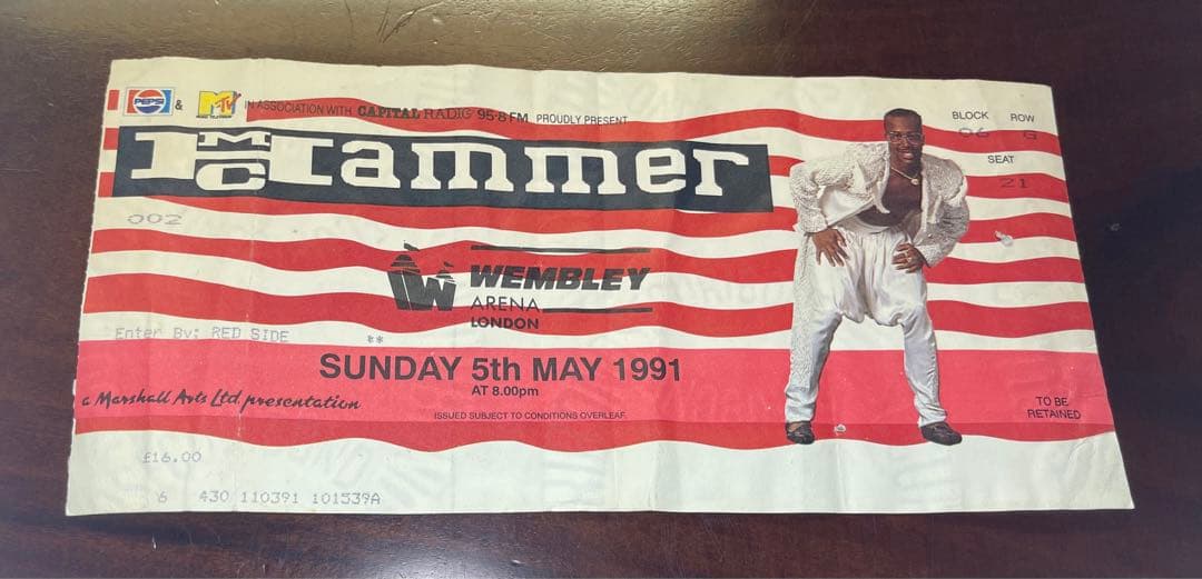 MC Hammer 1991年ウェンブリーアリーナ Liveチケット半券