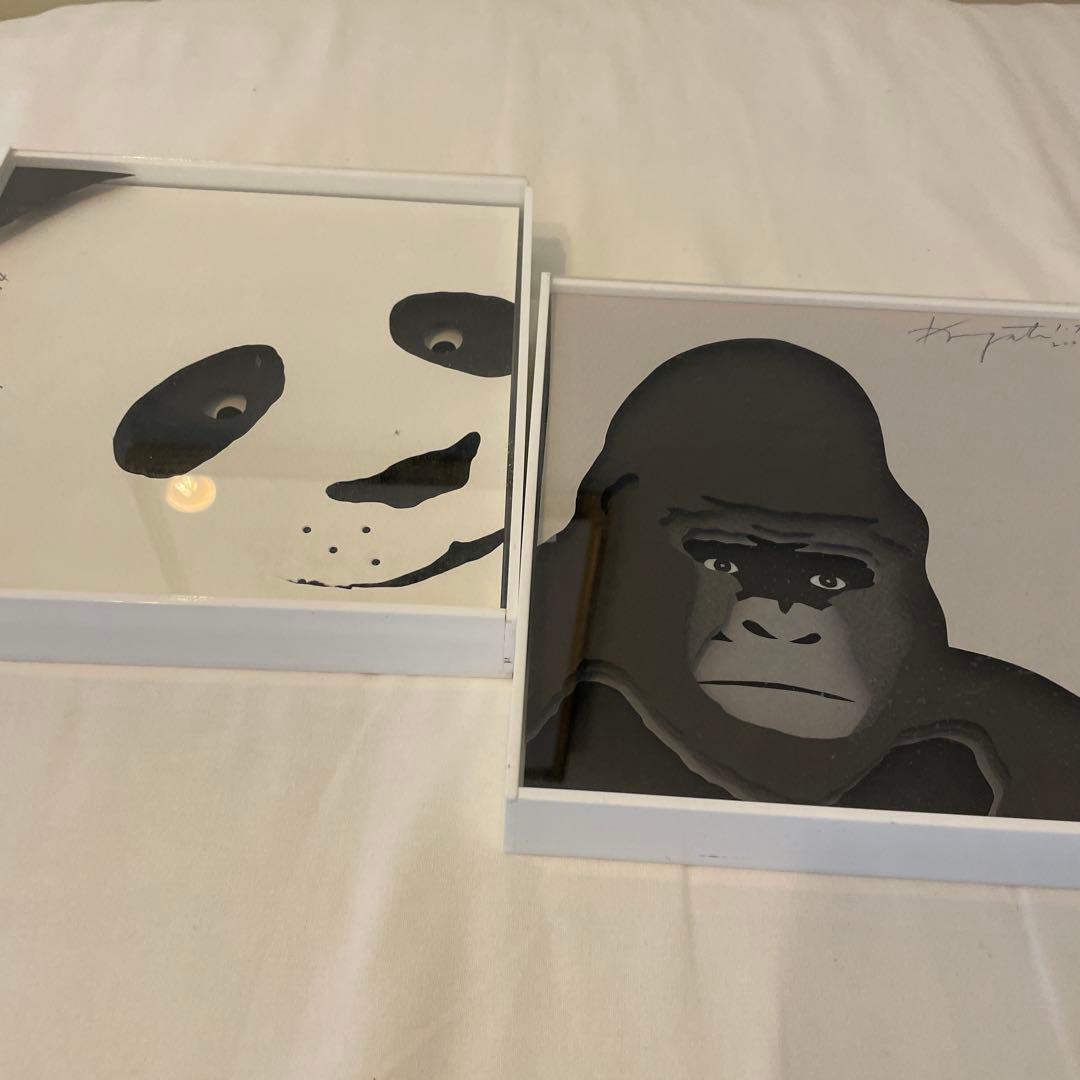 造本作家　駒形克己　パンダ　ゴリラ　壁掛け2点セット　彫紙アート　サイン入り