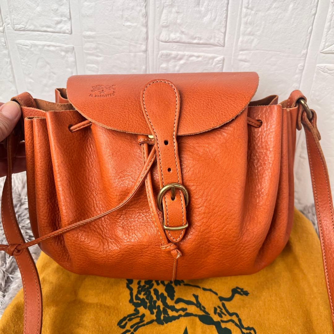 美品✨イルビゾンテ　巾着ショルダーバッグ　ブラウン　本革　レディース