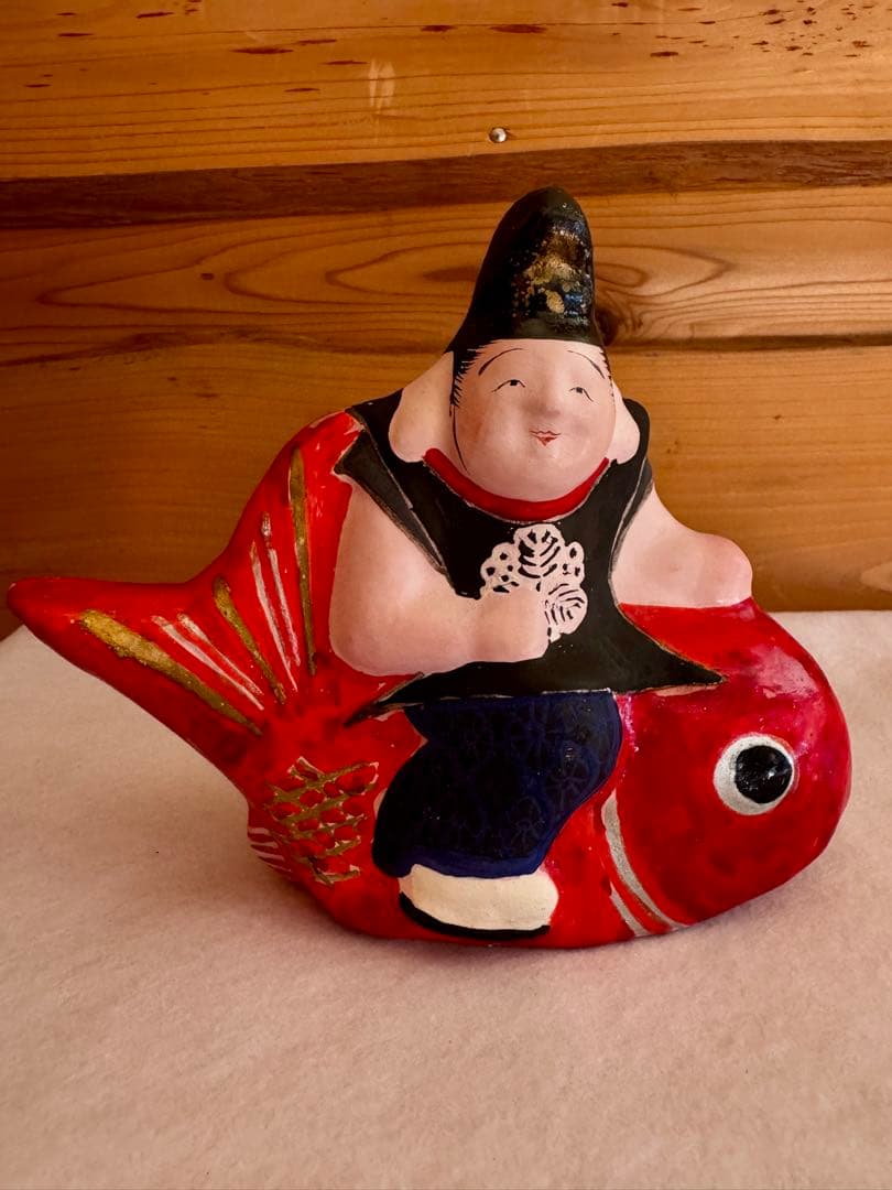 希少 中野土人形 奈良久雄 『鯛乗り恵比寿』郷土玩具 民藝 長野県