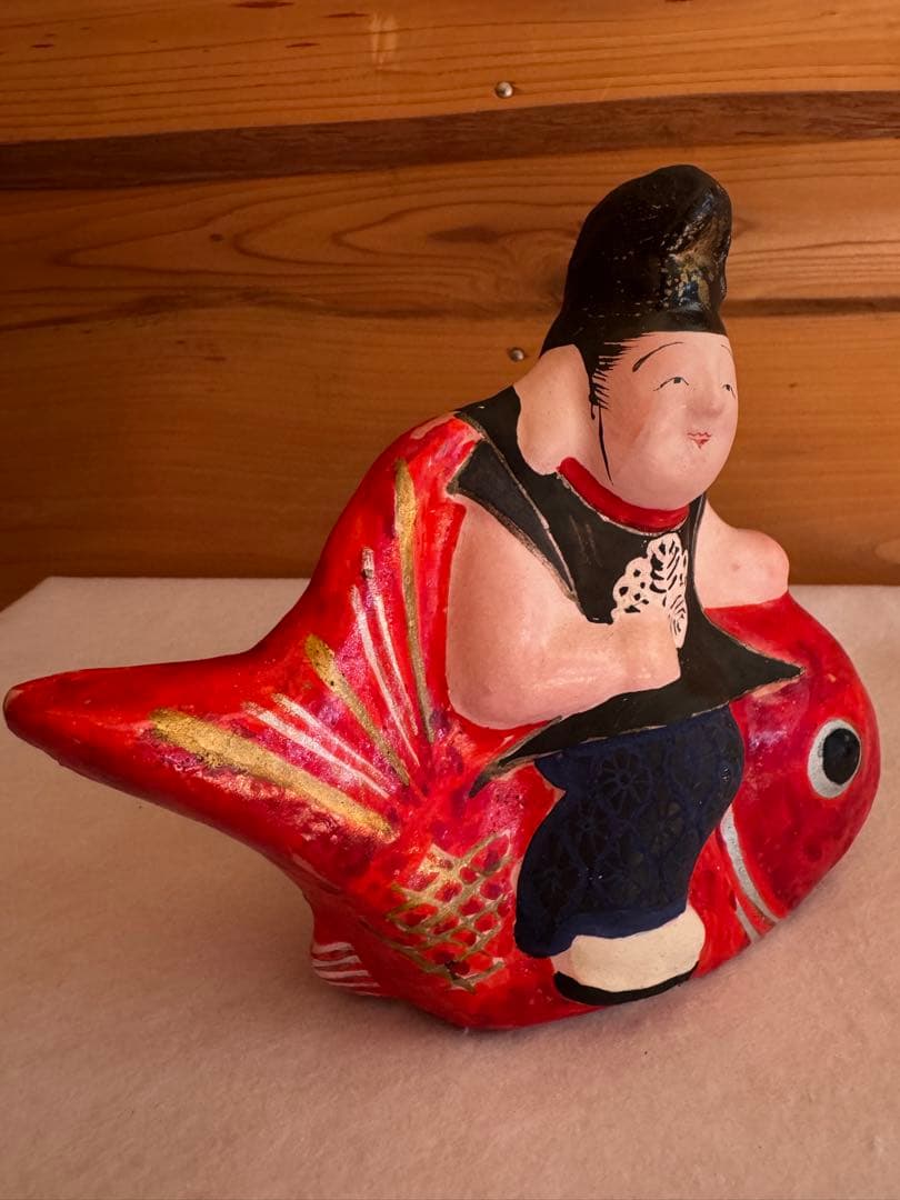 希少 中野土人形 奈良久雄 『鯛乗り恵比寿』郷土玩具 民藝 長野県