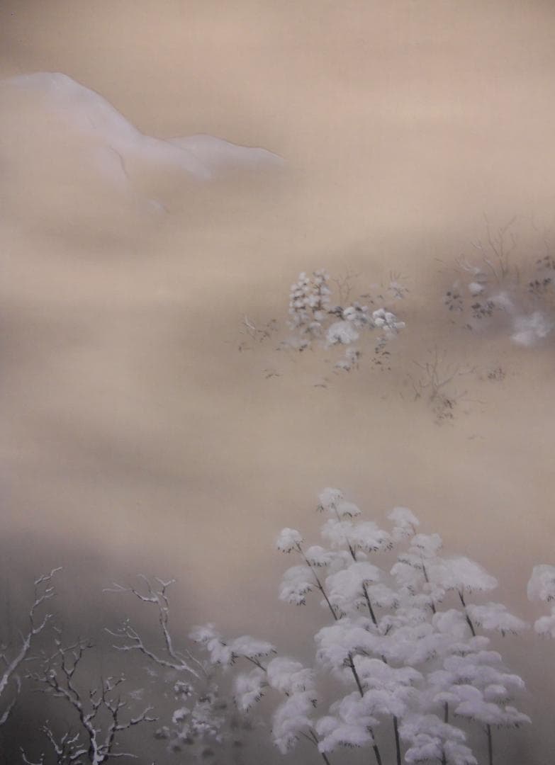 掛け軸 渡辺草秀 雪景山水 絹本 希少 軸装 茶道具 掛軸 美品 です。