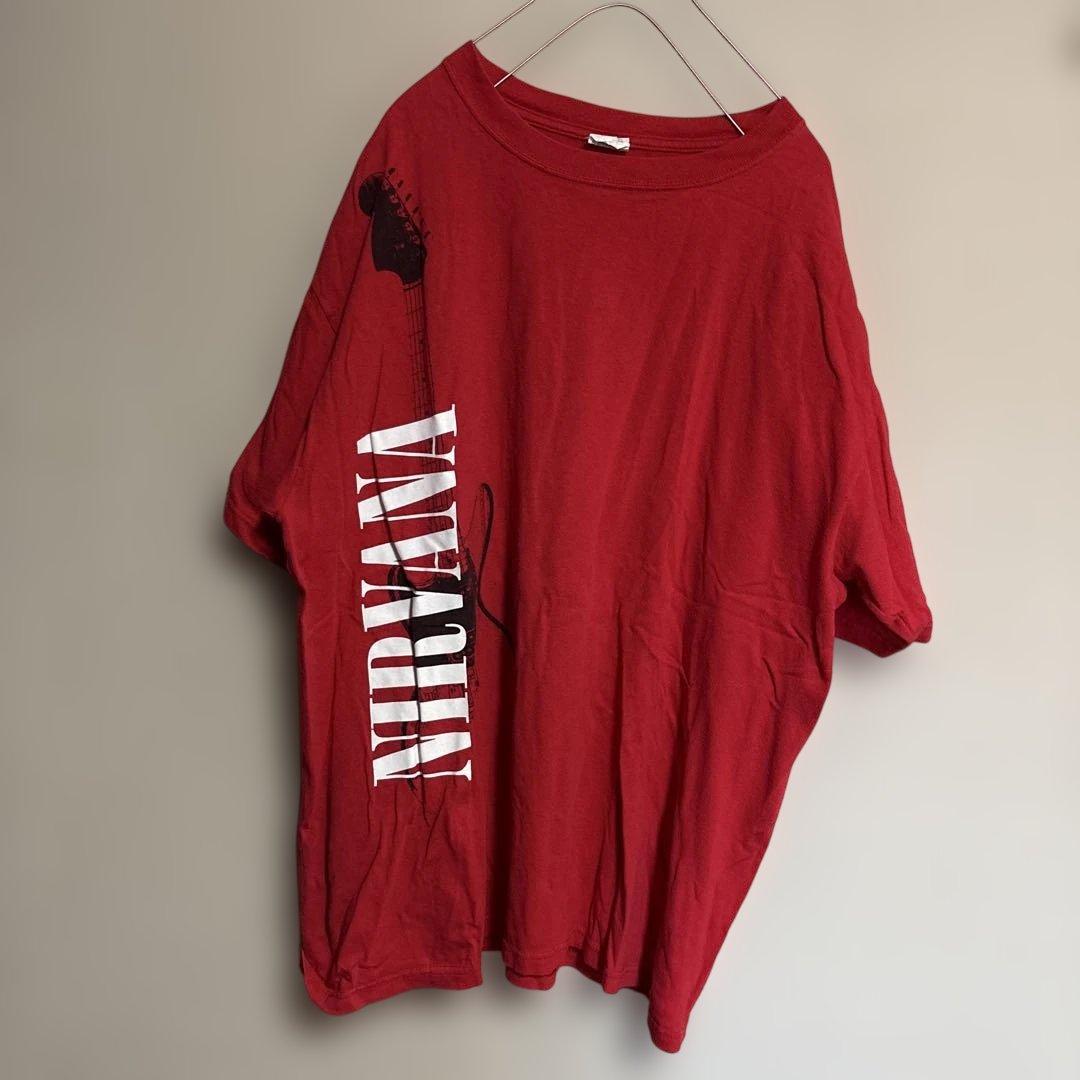 NIRVANA ニルバーナ　ロゴ　ギターTシャツ　赤　Lサイズ