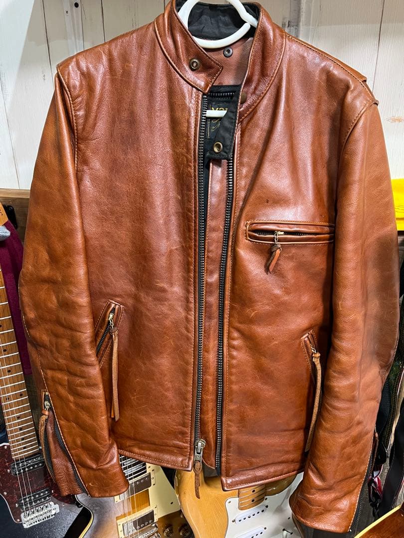 vanson ブラウン 年代物牛本革シングルライダース 36
