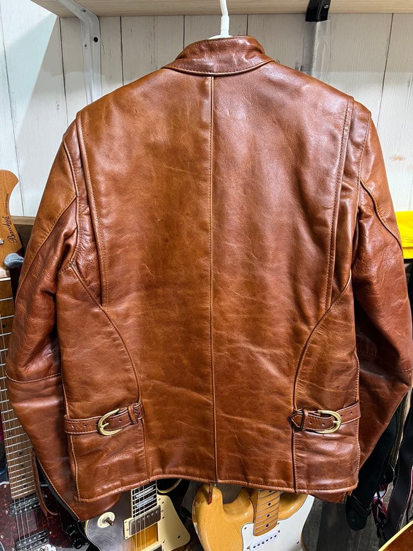 vanson ブラウン 年代物牛本革シングルライダース 36