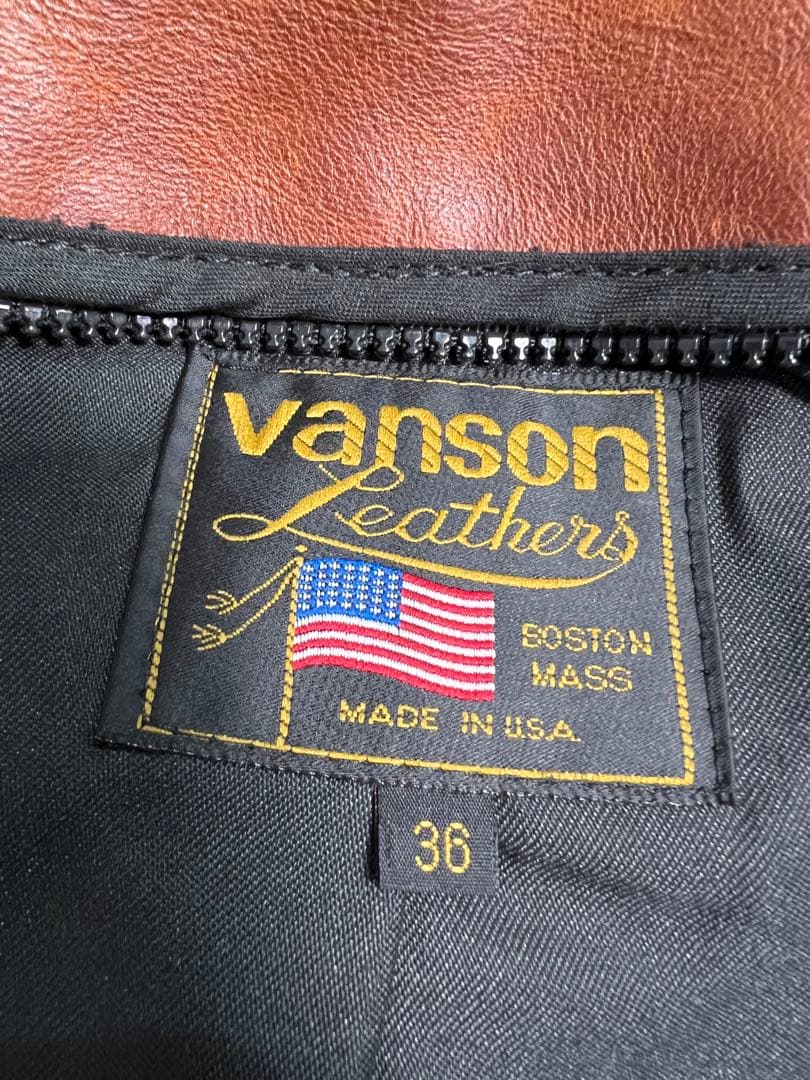 vanson ブラウン 年代物牛本革シングルライダース 36