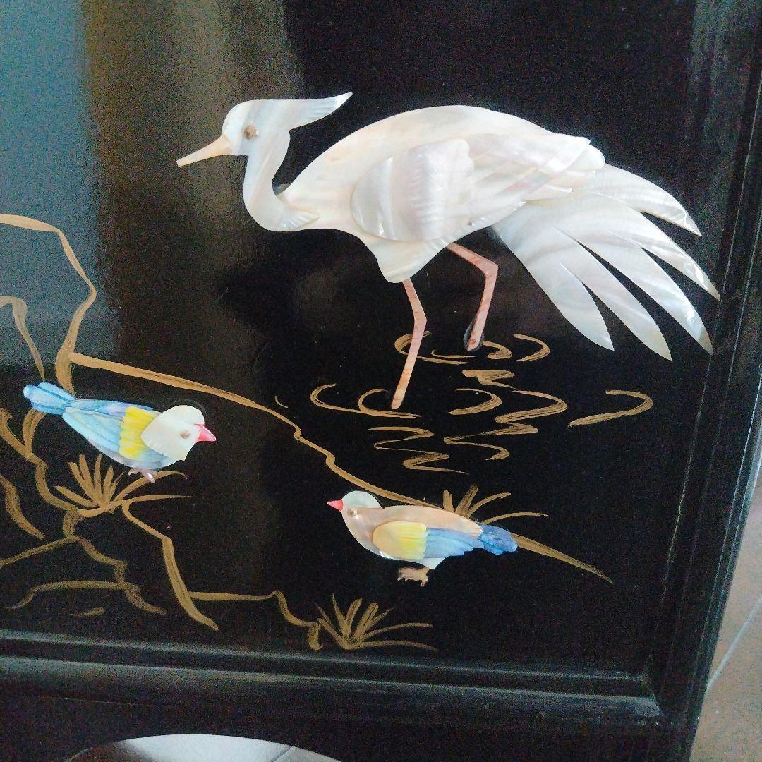 美品！骨董品 アンティーク 漆塗り 艶やか貝細工 花鳥風月 パーティション 屏風