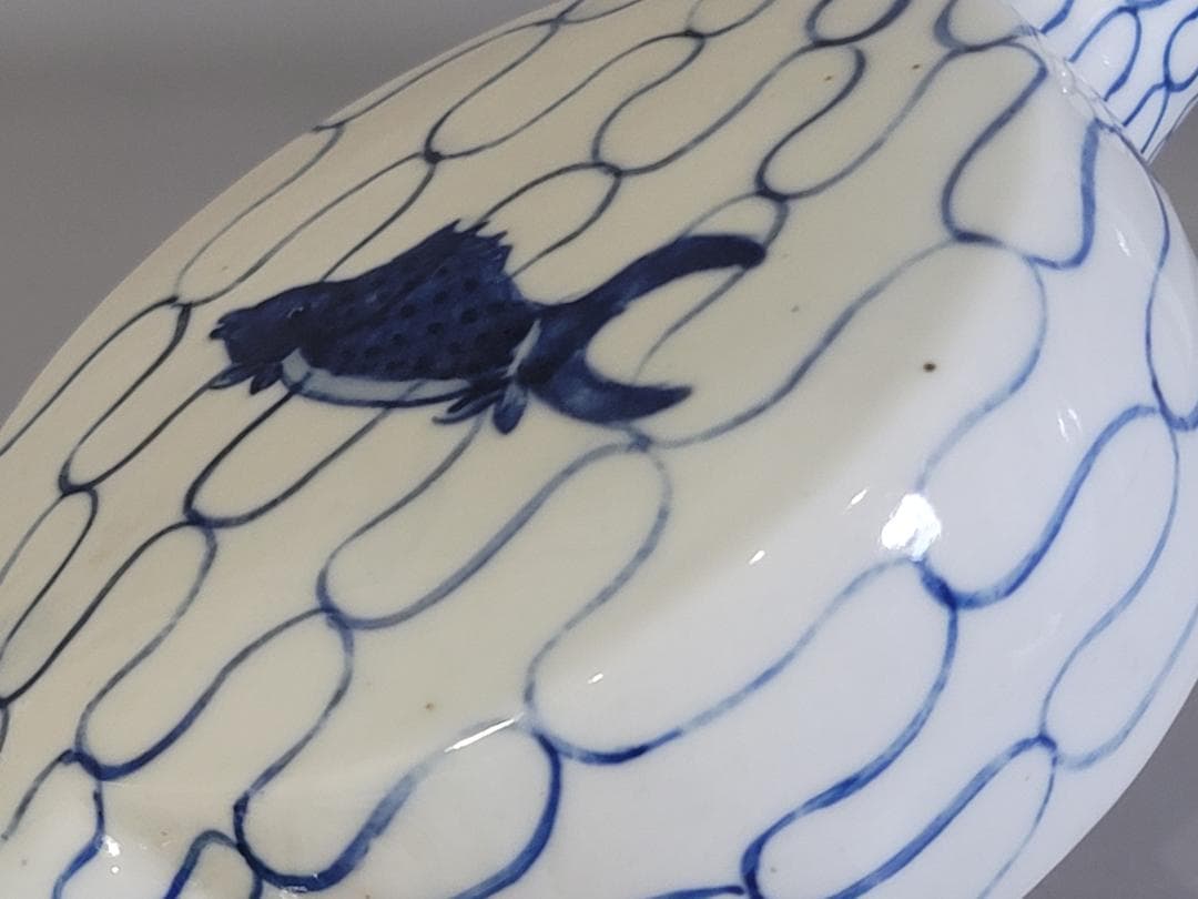 古美術 時代物 五良大甫 呉祥瑞造 染付 網魚紋 花瓶