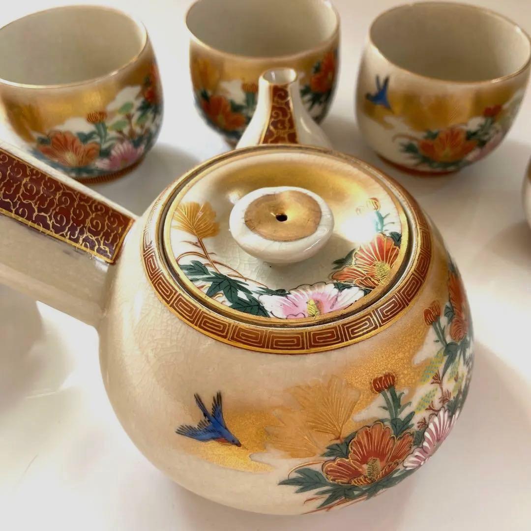 蔵出し！時代物・レトロ・アンティーク【　九谷焼・九谷光崖　急須、お茶碗5客　】