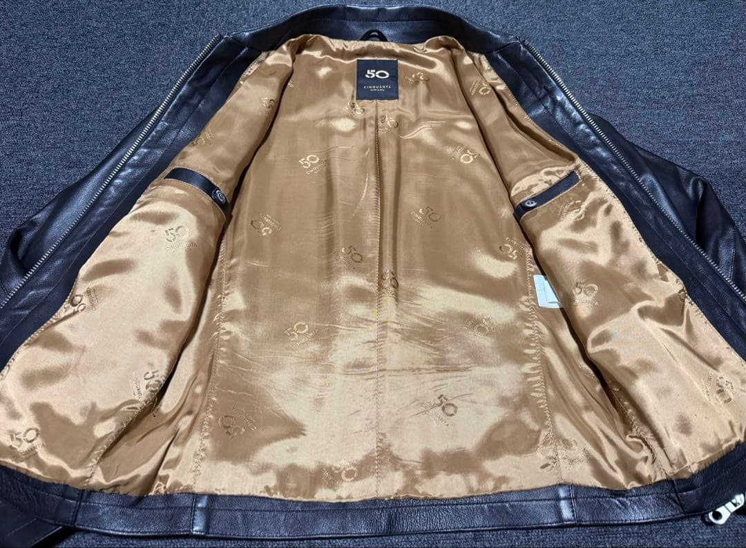 CINQUANTA チンクアンタ ナッパレザー 襟付 シングルライダース黒44