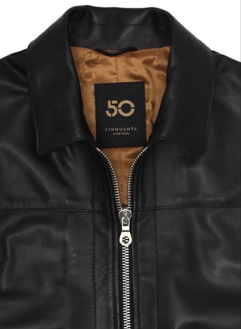 CINQUANTA チンクアンタ ナッパレザー 襟付 シングルライダース黒44