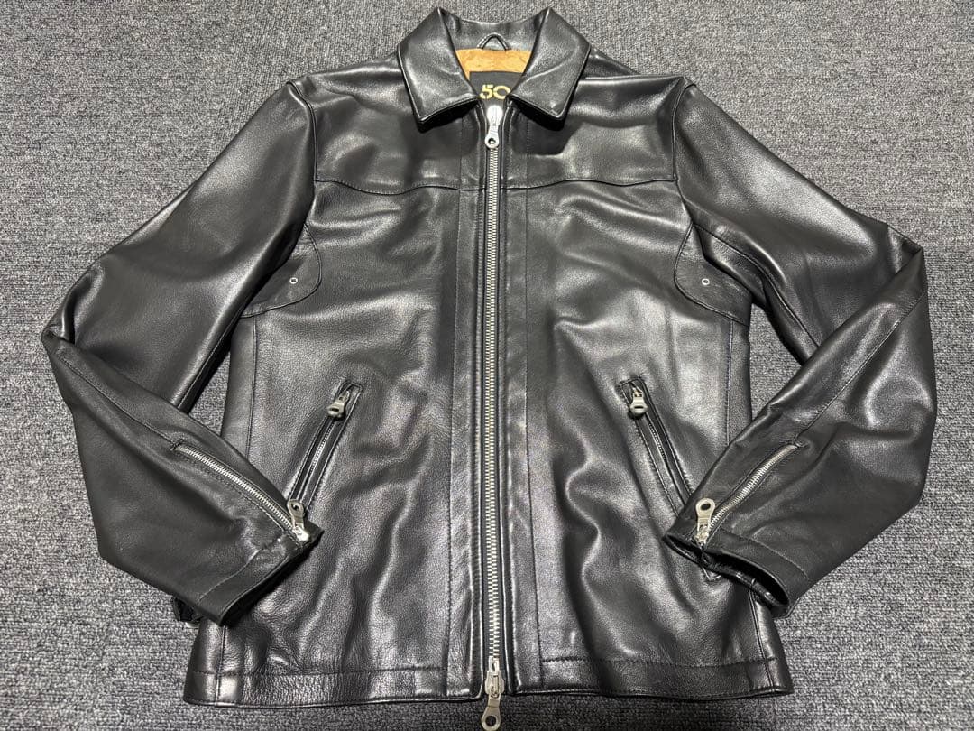 CINQUANTA チンクアンタ ナッパレザー 襟付 シングルライダース黒44