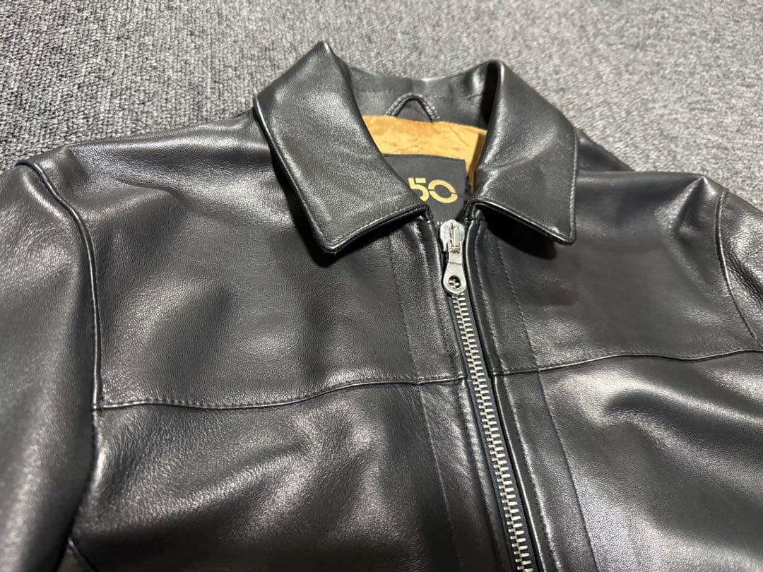 CINQUANTA チンクアンタ ナッパレザー 襟付 シングルライダース黒44