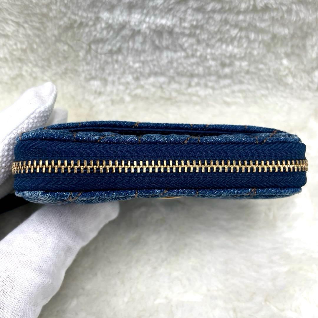 美品 コーチ ケース 財布 デニム ラウンドファスナー キルティング