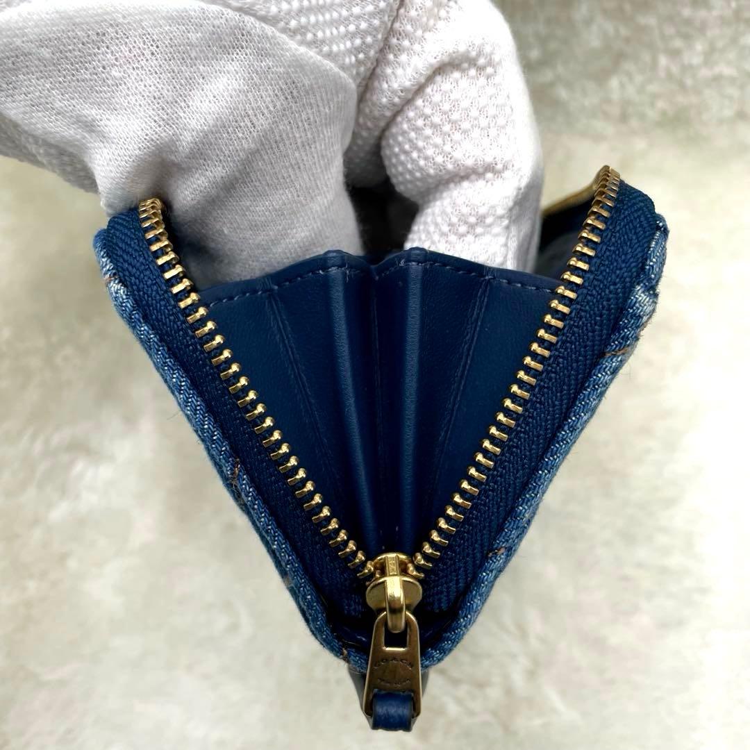 美品 コーチ ケース 財布 デニム ラウンドファスナー キルティング