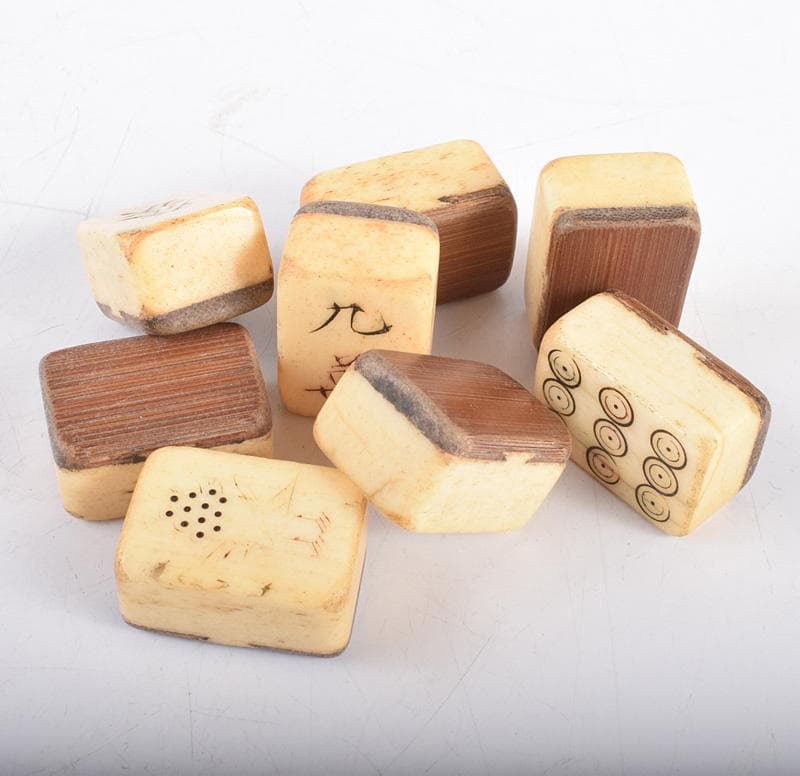 中国　竹嵌　骨牌　背竹牌　麻雀牌　木箱付　D　8693