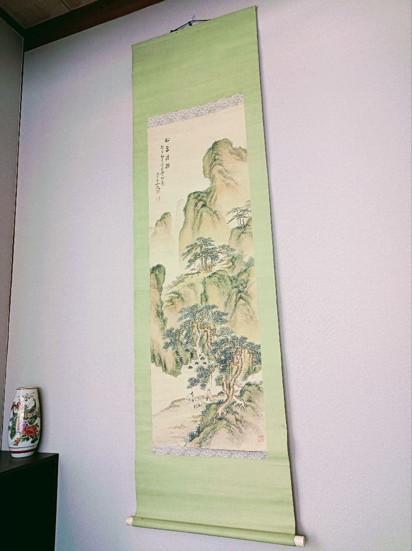 軸 開運 絵 松蔭 臨済宗 龍神 滝 山水 中国 風水 美術 骨董 インテリア
