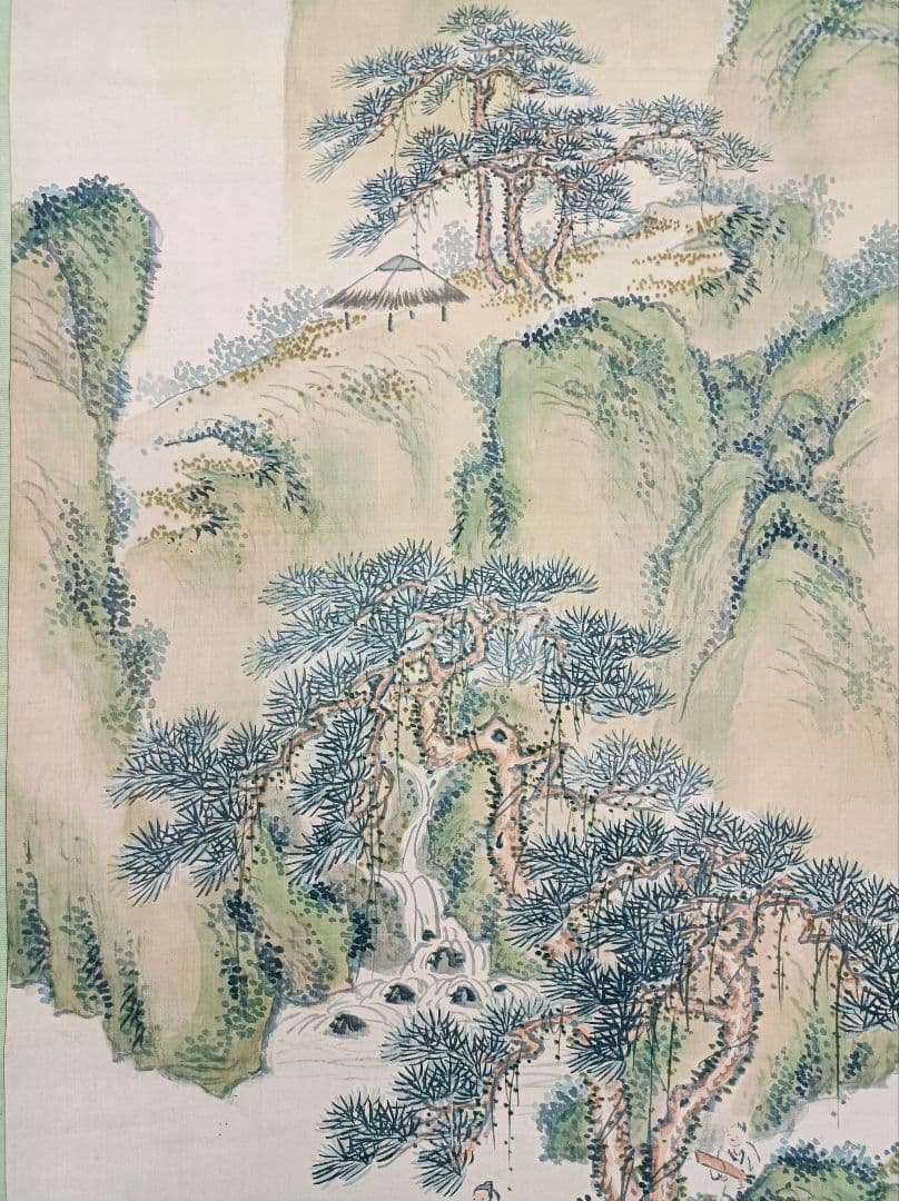 軸 開運 絵 松蔭 臨済宗 龍神 滝 山水 中国 風水 美術 骨董 インテリア