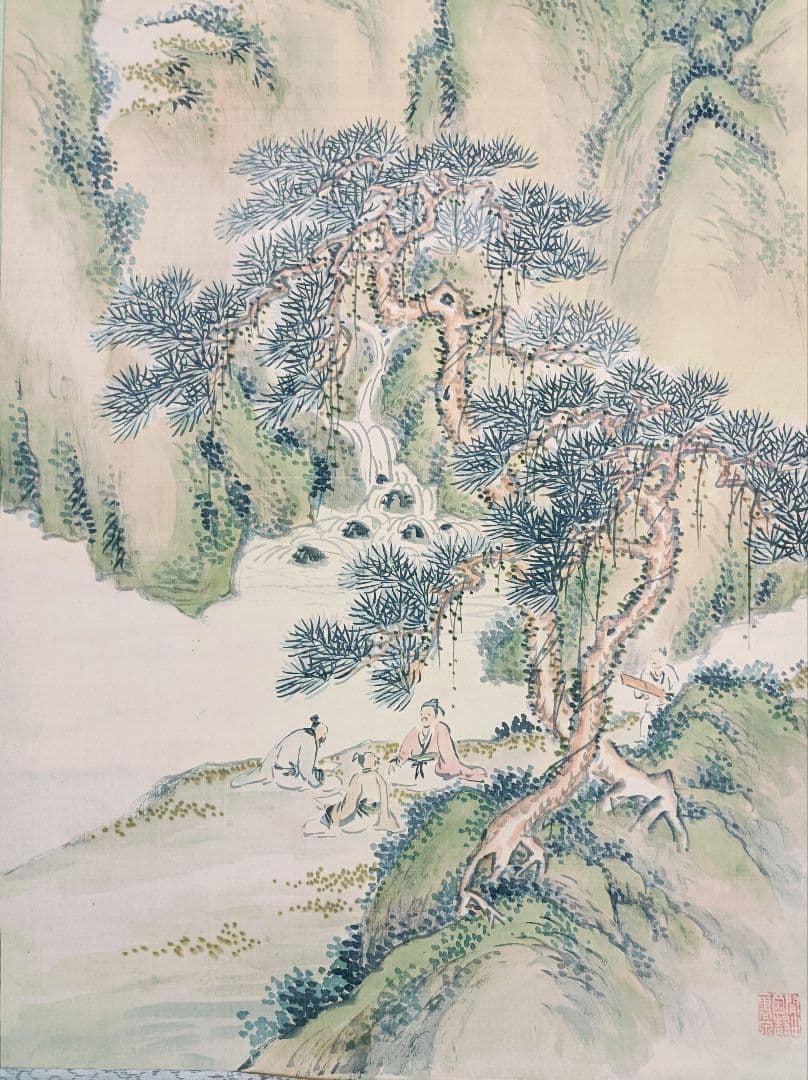 軸 開運 絵 松蔭 臨済宗 龍神 滝 山水 中国 風水 美術 骨董 インテリア