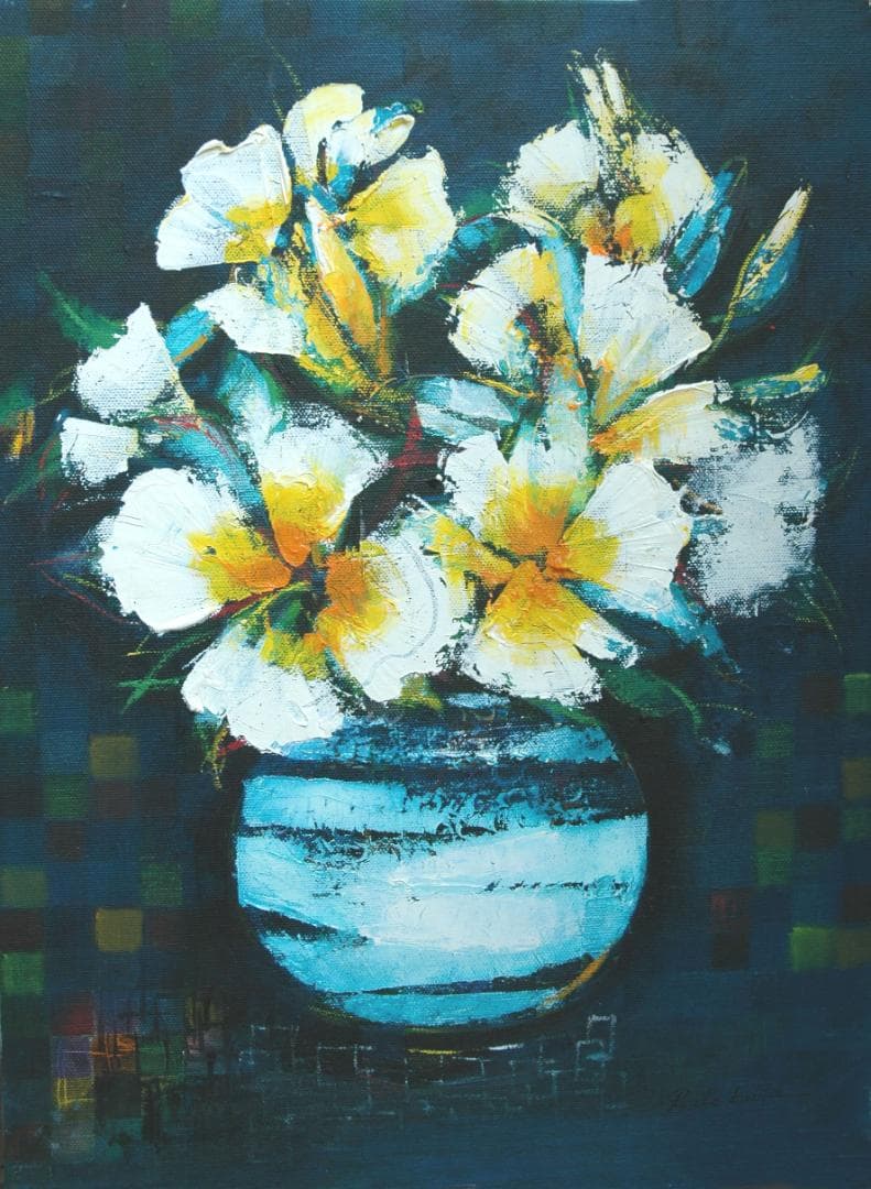 油絵 菅家令子 絵 絵画インテリア 額付 (黒) 油絵 uF6-063604 花