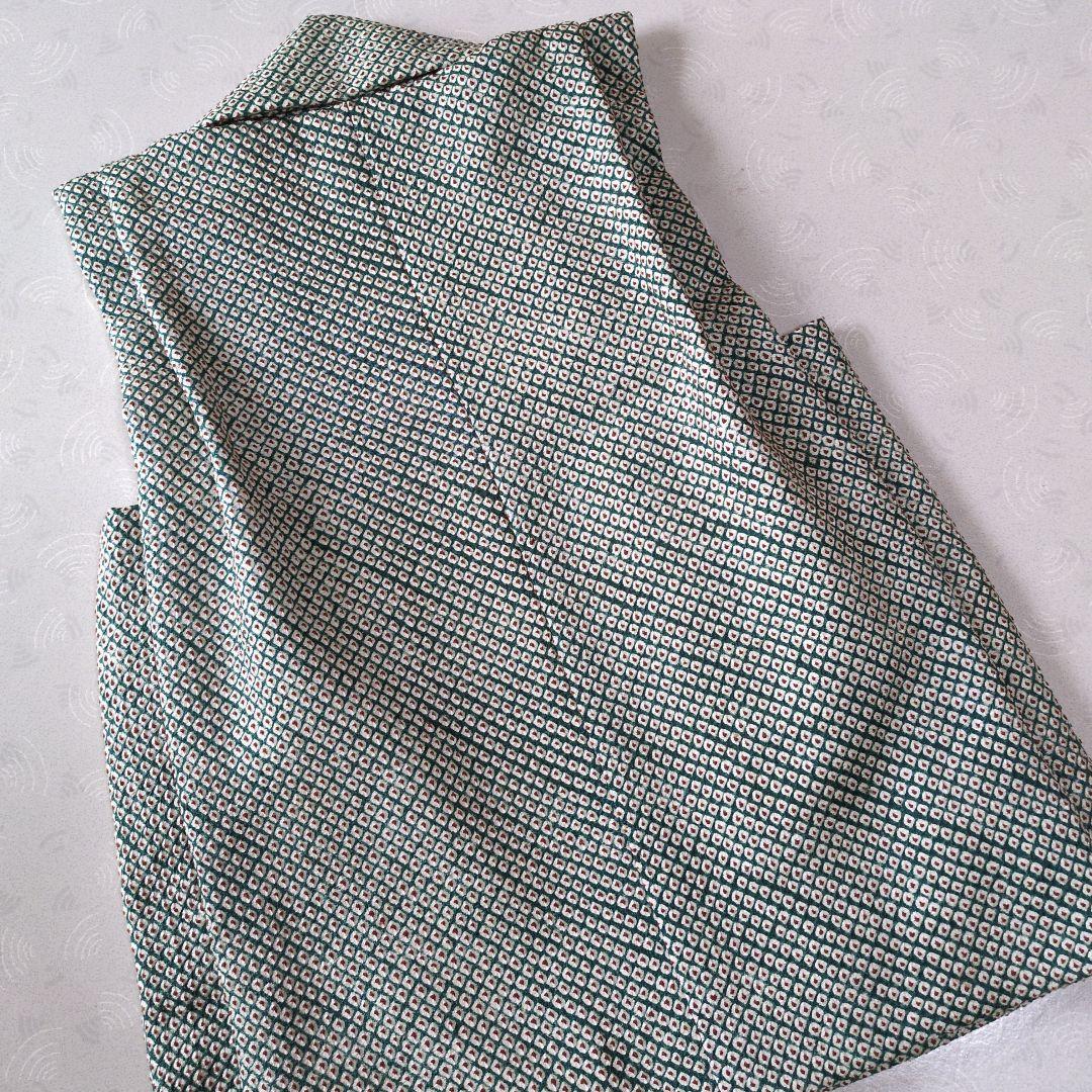 七五三３歳正絹総絞りの被布（モス・グリーン系）中綿無し