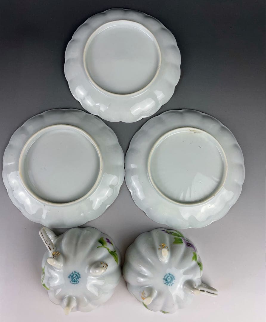 【美品】オールドノリタケ パンジー紋 ティーカップ２組 ビオラ 三つ脚 猫足