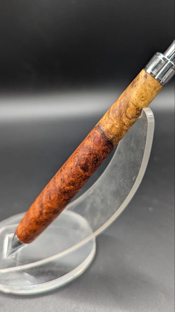 368ペン工房翌檜　特上　紅白　本花梨　瘤杢　木軸シャーペン　ボールペン