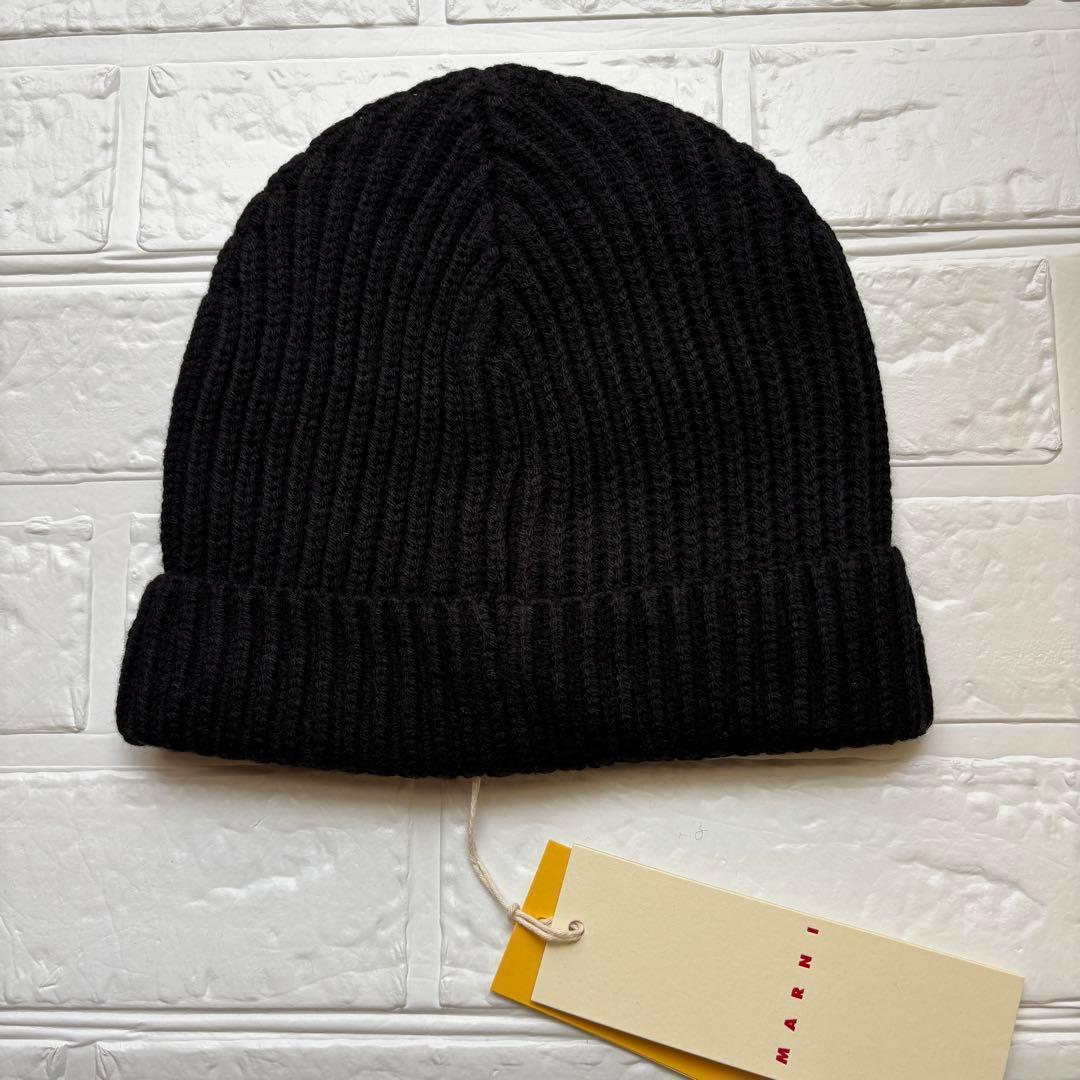 【新品未使用】MARNI 刺繍ロゴ リブ ニット帽 ニットキャップ