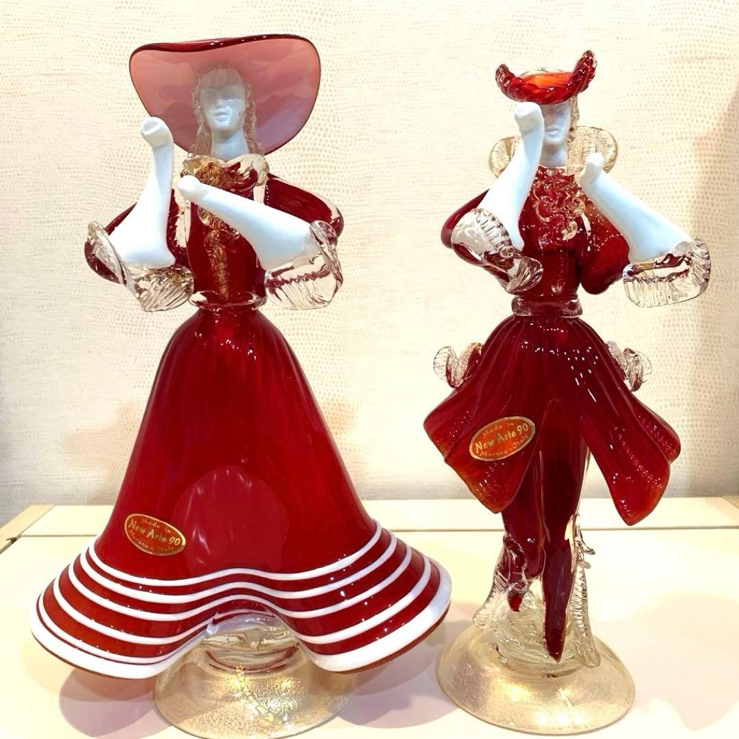 りんご ベネチアンガラス　Murano ガラス ペアフィギュア 赤