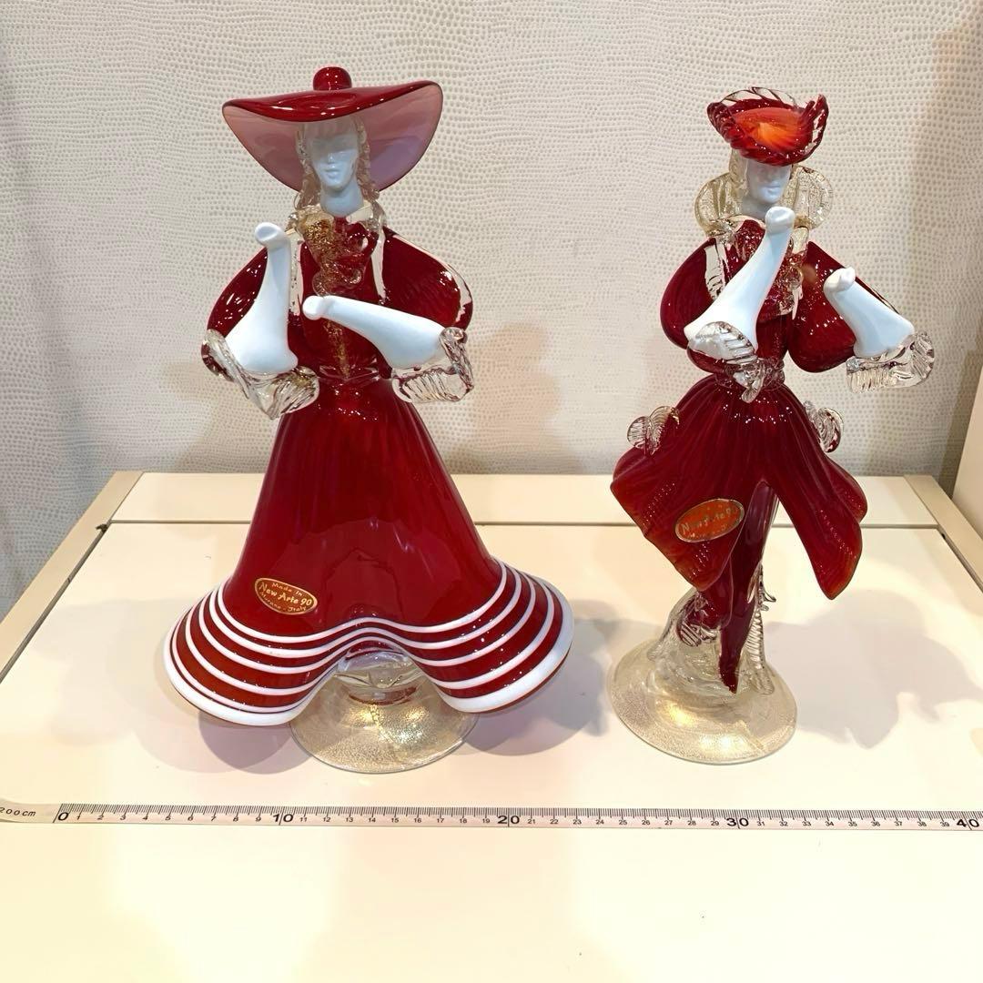 りんご ベネチアンガラス　Murano ガラス ペアフィギュア 赤