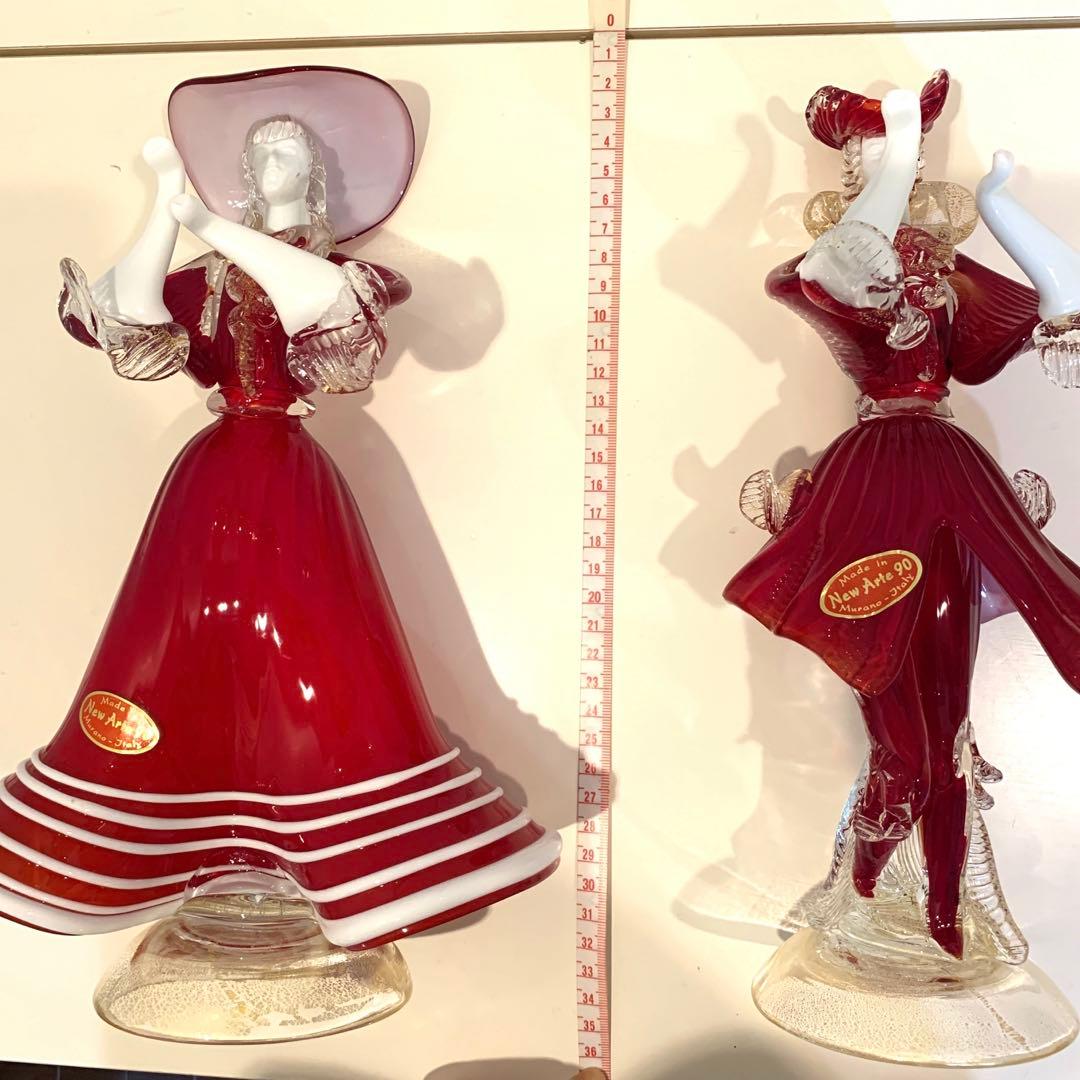 りんご ベネチアンガラス　Murano ガラス ペアフィギュア 赤