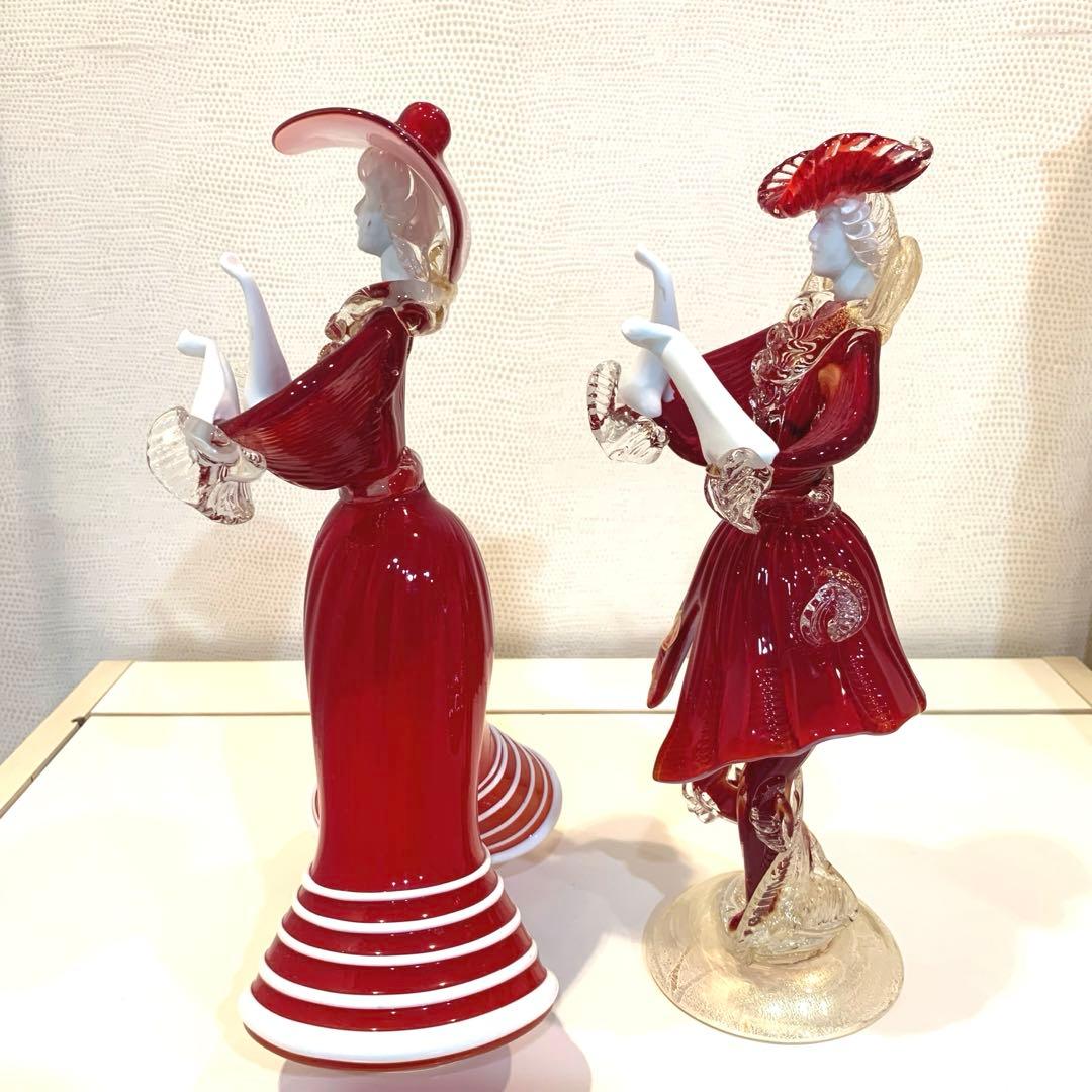 りんご ベネチアンガラス　Murano ガラス ペアフィギュア 赤