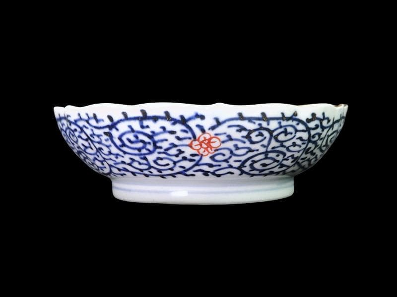 古伊万里　金襴手　兎に花の図　膾皿　２客　B338AS-CVa