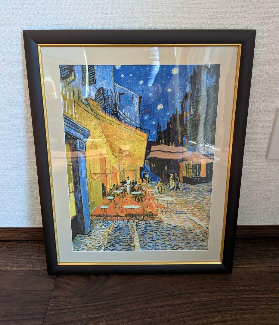 【値下げ】 夜のカフェテラス ゴッホ 手彩仕上 高精細巧芸画/インテリア 額入り