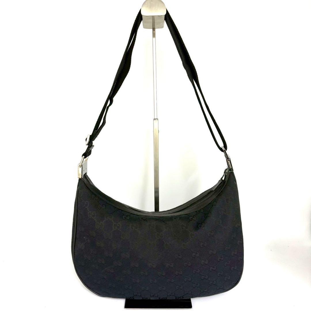 グッチ ショルダーバッグ GGキャンバス GG柄 ブラックレザー 黒色