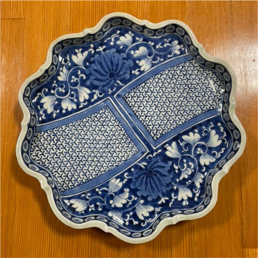 器　【m173 江戸　染付　骨董　平鉢　大明成化年製　時代物　アンティーク　】