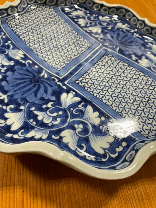 器　【m173 江戸　染付　骨董　平鉢　大明成化年製　時代物　アンティーク　】