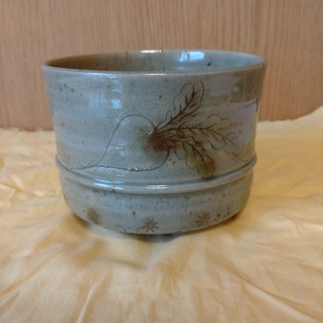 抹茶茶碗　黄瀬戸　胴紐　蕪線彫　加藤十右衛門造　共箱